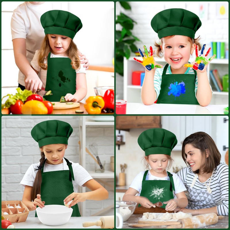 BOUBONI Kids Apron and Chef Hat Set Adjustable Child Art