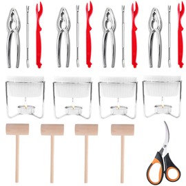 Artcome 21 Pcs Seafood Tools Set includes 4 Crab Forks, 4 Lobster Crab Crackers, 4 Lobster Shellers, 4 Butter Warmers, 4 Lobster Crab Mallets, 1 Seafood Scissor