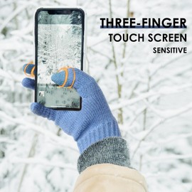 Achiou Winter Gloves for Women, Warm Touch Screen Texting Gloves, Womens Knit Glove Soft Thick Fleece Lined, Blue, One Size