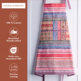 Maison d'Hermine 100% Cotton 1-Piece Kitchen Apron with Adjustable Neck and Middle Pocket, Long Ties for Women/Men, Cooking, Thanksgiving/Christmas, isahan