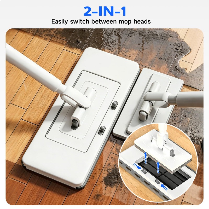 New 2-in-1 Push Clamp Lazy Mop – Hands Free Flat