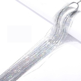 UEAVOID 4 Pieces 200 Hair Tinsel Hair Extensions Glitter Hairpiece for Braiding Hair Strand Kit for Women Girls Children Cosplay Party Accessories (Silver)