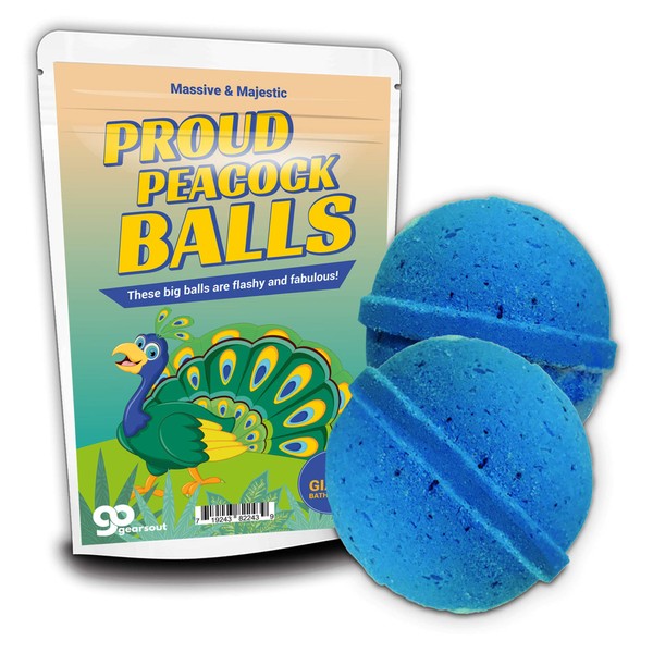 Proud Peacock Balls Bath Bombs - Flashy and Fabulous Peacock Design - Funny Bath Bombs for Men - Giant Blue Bath fizzers, Handcrafted in The USA, 2 Count