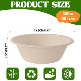 Rynvarl 50 biologisch abbaubare Papierschalen – kompostierbare Einwegschalen für Partys, Buffets, Picknicks, umweltfreundlich, hitze- und fettbeständig, BPA-frei, 350 ml