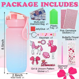 MASTRON Decorate Your Own Water Bottle Kits for Girls Age 4-12, Hot Pink Girl Unicorn Gem Diamond Stickers, Fun DIY Crafts Gifts for 4-6-8-10 Year Old Kids Birthday, School, Christmas (20 oz 600ml)