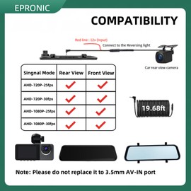 Epronic 4 Pin Backup Camera for Mirror Dash Cam AHD1080P and 720P, 4 Pin to 2.5mm Jack Vehicle Backup Camera Dash Cam Front/Rear View Camera 19.68ft Extension Cable