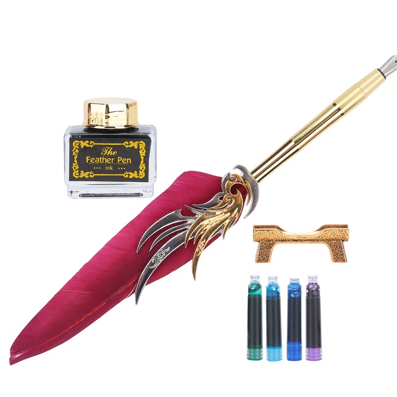 Feather Pen Calligraphy Writing Vintage Set Metal Retro Dip Quill