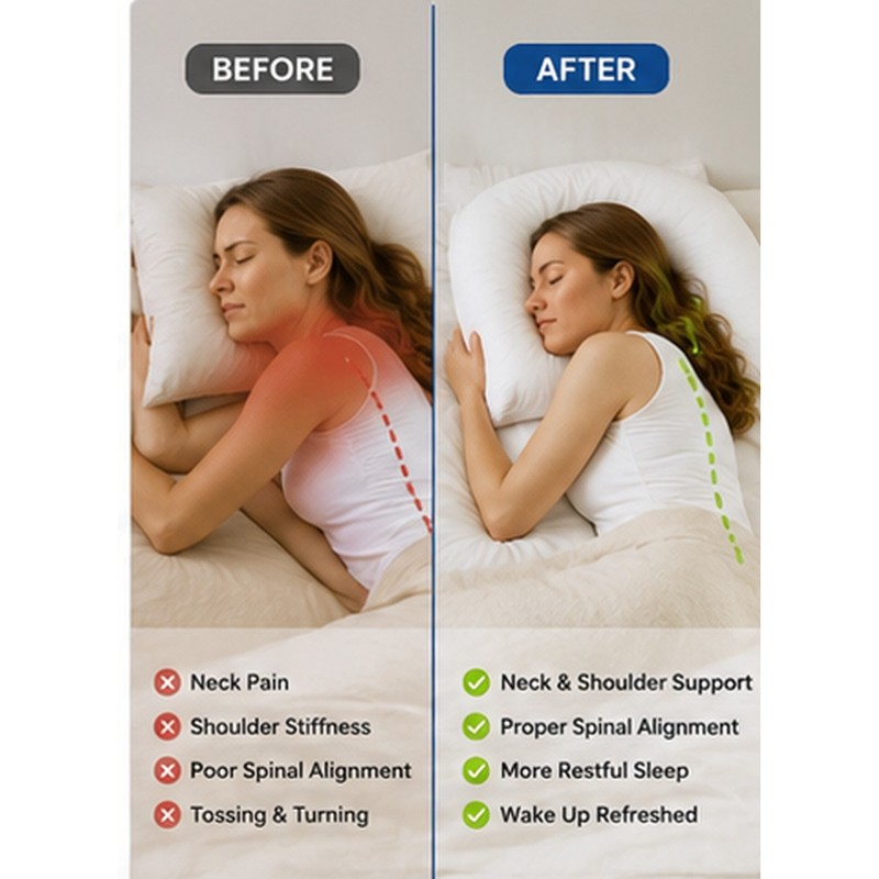 Side Sleeper Pillow with Ear Hole – U-Shaped Neck and