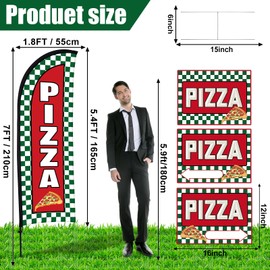 4 Sets Pizza Sign Sets 1 Pack Pizza Feather Flag Banner 3 Pack Double Sided Directional Arrows with Metal Stakes for Yard Outside, Business Advertising, Directional Signage (Red)