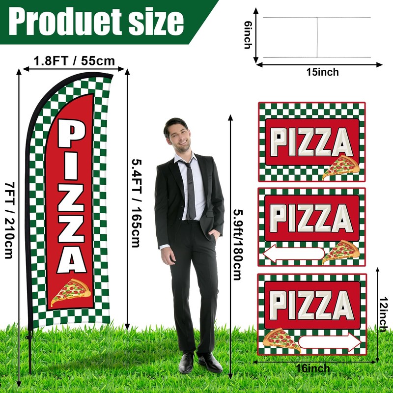 4 Sets Pizza Sign Sets 1 Pack Pizza Feather Flag