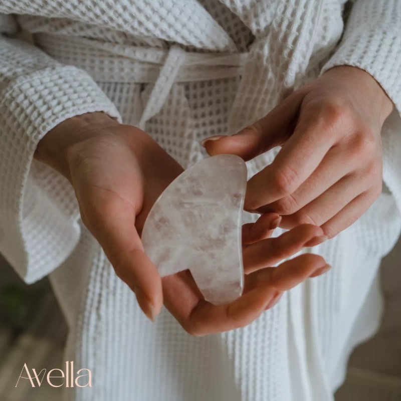 Avella Biotech Beauty Guasha Cuarzo Blanco Masaje Facial Antiedad Piedra