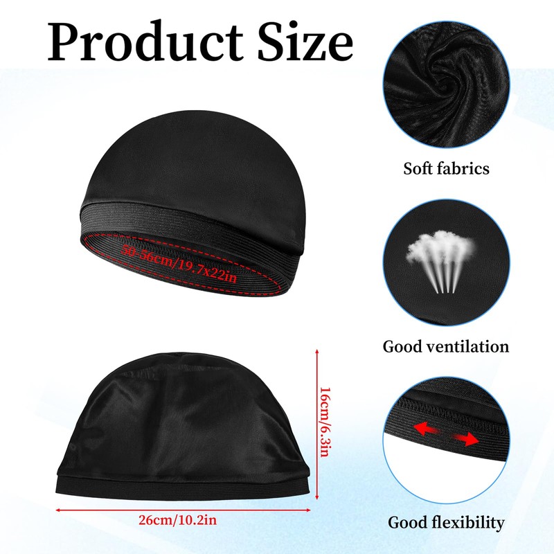 Wave Cap, 2 Pcs Black Soft Breathable Wave Caps for