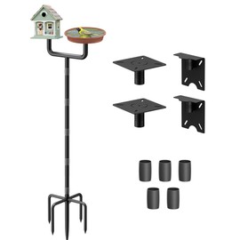 Sungaryard 2 Holders Upgrade Bird House Pole with 90inch for Outdoor Bird Feeder Bath, Heavy Duty Adjustable Birdhouse Stand with 4 Plates & 5 Prong Base for Garden, Yard(NO Birdhouse & Birdbath)
