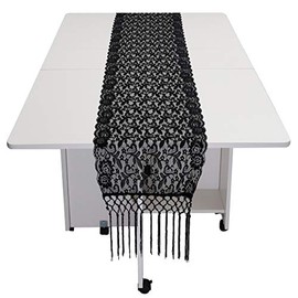 mookaitedecor Lace Table Runner for Home Coffee Table Fringe Rustic Boho Wedding Party Decoration 34 x 178 cm Black