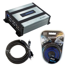 Harmony Audio Compatible with Universal Vehicle HA-A400.4 4Ch 800W Sub Amp with HA-AK8 900W Amp Install Kit, and HA-RCA17 2Ch 17ft RCA Cable
