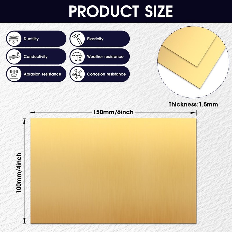 Brass Sheet 1.5mm Thick, 100 x 150mm, 99.9% Pure Brass