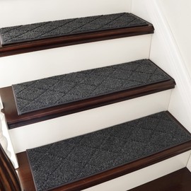 COSY HOMEER COSY HOMEER Edging Stair Treads Non-Slip Carpet Mat 28inX9in Indoor Stair Runners for Wooden Steps, Edging Stair Rugs for Kids and Dogs, 100% Polyester TPE Backing (15pc, Black)