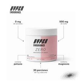 Electrolitos sin Azcar Hyper Endurance Zero, 30 porciones, 500 mg de sodio, con magnesio, potasio, sabor fresa, 150 g, Suplemento Alimenticio para... 