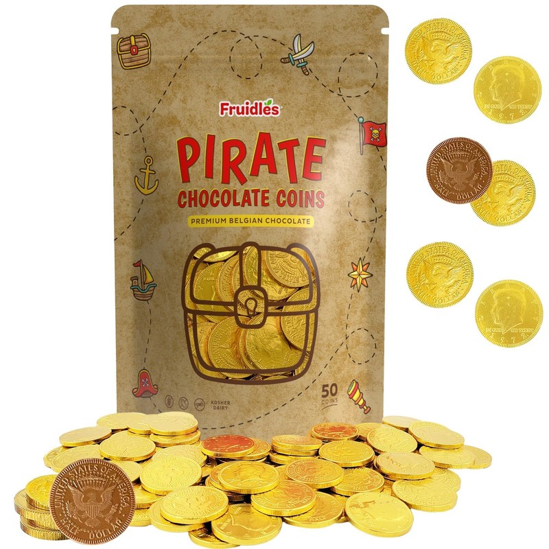 Pirate Belgian Milk Chocolate Coins, Kosher Certified Dairy, Non GMO