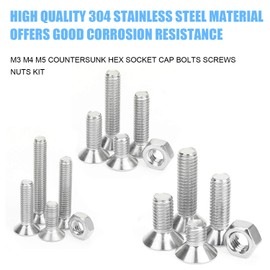 DYWISHKEY 500PCS Metric M3 M4 M5, 304 Stainless Steel Flat Head Countersunk Socket Cap Bolts Screws Nuts Assortment Kit with Hex Wrenches