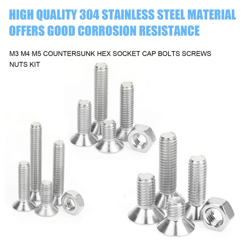DYWISHKEY 500PCS Metric M3 M4 M5, 304 Stainless Steel Flat