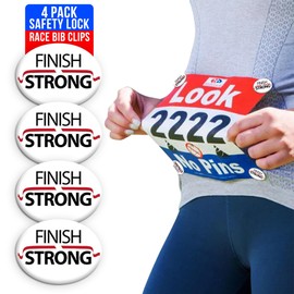 bibSNAPS Race Bib Clips - Safety Lock Fasteners - Secures Running, Marathon, Cycling and Event Number, Non Magnetic, Easy to Use & Reusable - Replacement for Pins & Magnets - Finish Strong (4pcs)