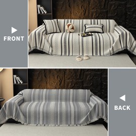 MDSASFD Striped Couch Cover Blankets, Boho Couch Covers, Sofa Blanket Cover for Dogs, Large Couch Covers for Recliner and Chair, Chenille Sofa Covers Washable Sectional(1pc/Grey/71 x 102")