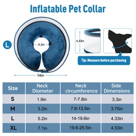 Inflatable Dog Cone, Soft Dog Cone Collar After Surgery for Alternative with Enhanced Anti-Licking Guard Shield Adjustable Detachable Cone Collar, Elizabethan Collar (XL, Blue)