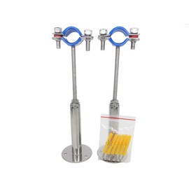 Stainless Steel Height-Adjustable Pipe Clamp - Wall/Ceiling Mounting for 25 mm to 27 mm Pipes, Heavy Duty Rustproof Pipe Bracket with Mounting Material, Extended Design, Set of 2