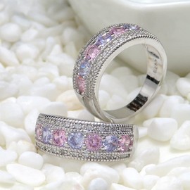 CUSIOALQQ 925 Sterling Silver Colorful Cubic Zirconia Ring Fashion Rings Faux Dainty Zircon Colorful Diamonds Stone 925 Sterling Silver Engagement Wedding Stackable Band Ring for Women S