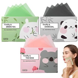 WeddHuis 6 Pieces Oil-Absorbing Facial Blotting Papers for Men Women, 600 Pieces Face Oil Blotting Papers (Green Tea, Rose, Bamboo Charcoal)