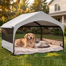 Petizer Extra Large Dog Tent Outdoor with UV Protection, Breathable Dog Shade Shelter Canopy with Three-Sided Mesh Windows for Backyard, Sun Rain Cover for Dogs, Small Animals, Light Grey