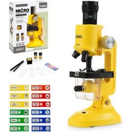 Kids Microscope, Microscope for Kids Portable Microscope Kids Educational Science Kit for Kids Beginner Microscope with LED 100X 400X and 1200X Incl Sample Prepared Slides 12pcs Educational Toy