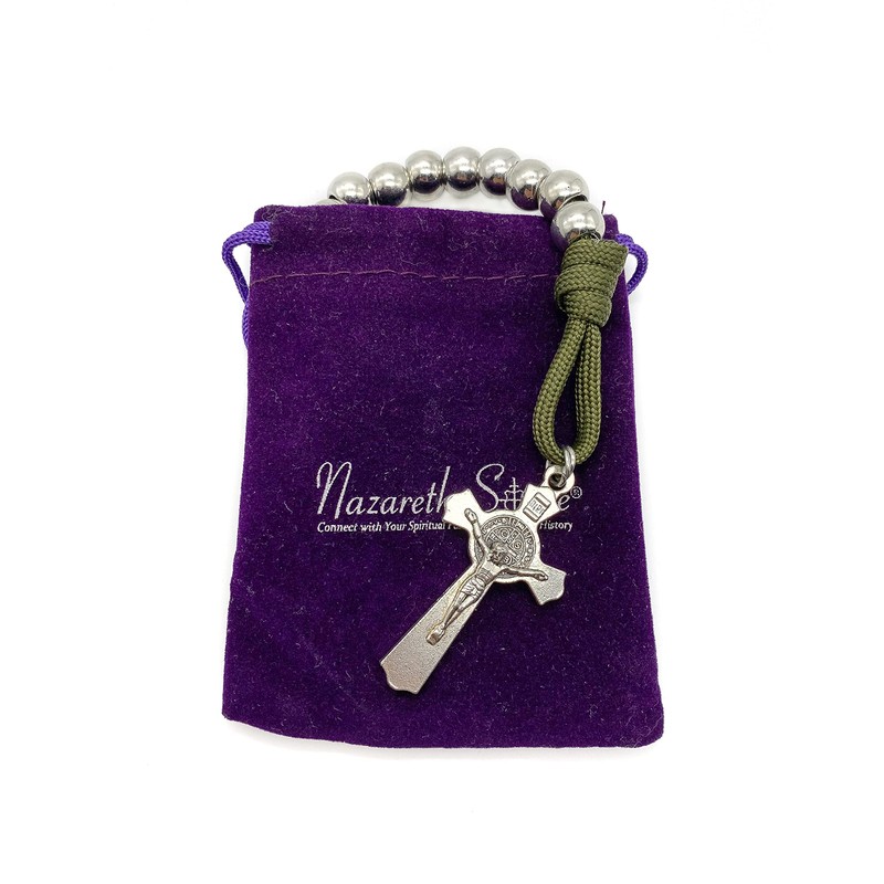 Nazareth Store Olive Military One Decade Paracord Rosary Silver Beads
