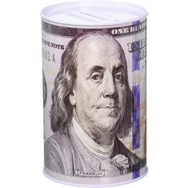 100 Dollar Bill Container Benjamin Franklin Tin Money Bank Note Metal Money Coin Holder, New Large Size 6" Tall x 5.5" Wide