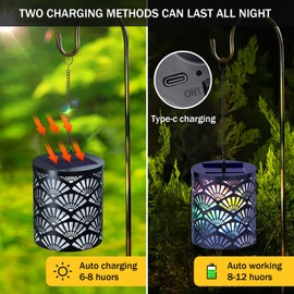 Nowupup Solar Lights for Outdoor Hanging, Solar Lanterns for Outdoor Use with Large RGB Bulb, IP54 Waterproof Solar Lights, Garden Decoration for Balcony, Patio, Gift (Sector)