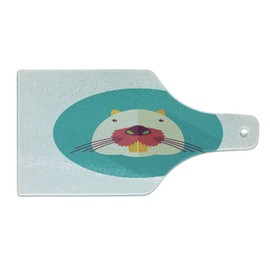 Ambesonne Colorful Cutting Board, Beaver Portrait with Small Eyes and Giant Teeth Cartoon Style Animal Illustration, Decorative Tempered Glass Cutting and Serving Board, Wine Bottle Shape, Multicolor