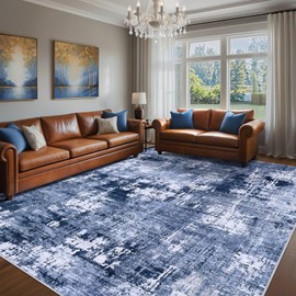 DMOYEST Area Rug Living Room Rugs - 9x12 Washable Large Soft Indoor Neutral Modern Abstract Low Pile Rug Carpet for Bedroom Dining Room Farmhouse Home Office - Navy Blue