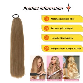 Braiding Hair Ponytail Extensions 24inch DIY Jumbo Braids Hair Hairpieces High Temperature Synthetic Hair pieces Wrap Around Pony Tail Hair for Women Girl Golden Brown