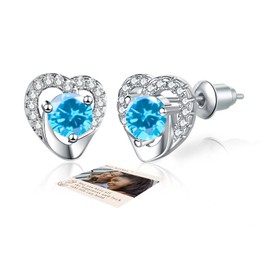 Silver Stud Earrings for Women Blue Earrings, March Birthstone Earrings Aquamarine Earrings March Gifts, Mothers Day Gifts from Son Daughter Mothers Day Gifts for Mum, Mum Gifts for Mothers Day