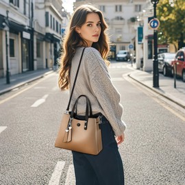 DORRISO Women Handbags Fashion Pendant Ladies Top Handle Bag Adjustable Tote Bag Messenger Bag Travel Leisure PU Leather Shoulder Bags Khaki B