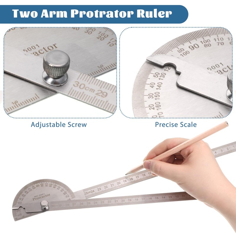 Stainless Steel Angle Protractor, 0-180 Degrees Metal Protractor 30 cm/