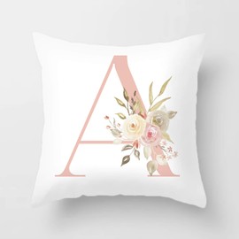 English Alphabet A Decorative Throw Pillow Covers Letter A Floral Pillow Cases White Velvet Soft Square Initial Cushion Covers Outdoor Sofa Couch Bedding Home Pillow Protectors 20x20 (A)
