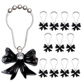 12 Pcs Black Bow Knot Shower Curtain Hooks Decorative Stainless Steel Curtain Hooks for Bathroom Shower Rods
