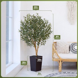 VeriNatural Artificial Olive Tree 5FT, Faux Olive Trees with Real Wood Trunk, UV Resistant Fake Plants in Planter & River Rocks, Indoor Tall Silk Plant for Home Living Room Office Outdoor Decor, VN133