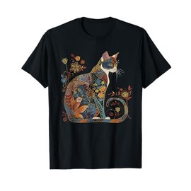 Cat Colorful Floral Patterns Vintage Flowers Art Cat Lover T-Shirt