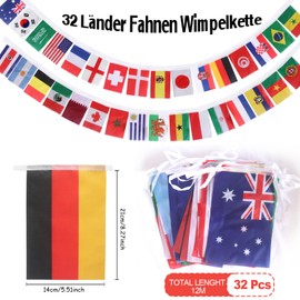 32 Countries Flags Bunting, 32 Countries Double-Sided Fabric Euro Flag Chain, Olympic Decorative Bunting Garland Banner for Europe Women Football Euro Vision 2025 World Cup Olympic Bar Party