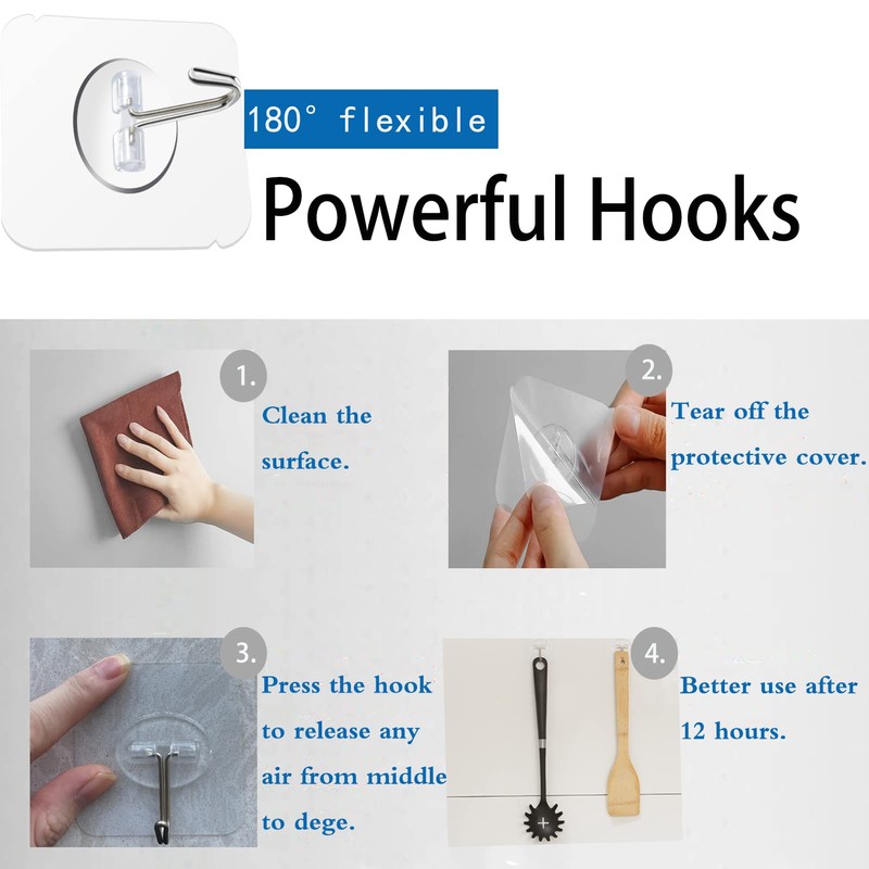 Adhesive Hooks 40 Pack 22lb(Max) Adhesive Wall Hooks, Heavy Duty