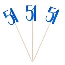 Blue Glitter 51st Birthday Centerpiece Sticks, 12-Pack Number 51 Table Topper Anniversary Party Decorations