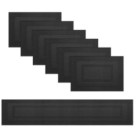 Panda Palm Vinyl Placemats Set of 6 Vinyl Heat-Resistant Table Mats with Matching a Same-Style 72 inches Table Runner(7pcs,Black)